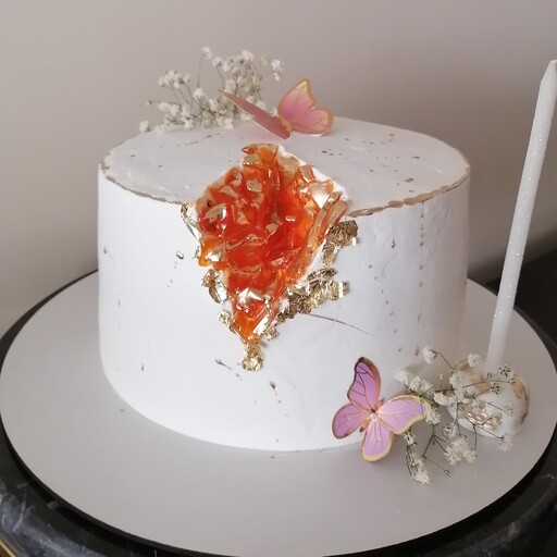 کیک تولد نارنجی دیزاین سنگ ژئود (آمیتیست) 