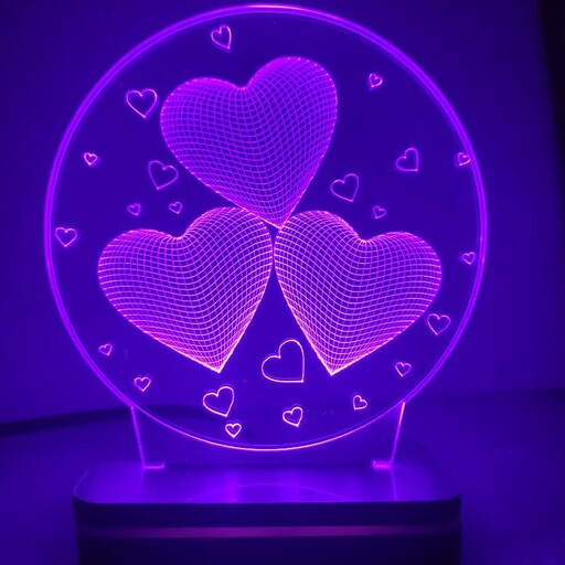 چراغ خواب و تزئینی سه بعدی طرح سه قلب - LED کم مصرف