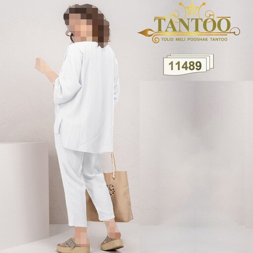 ست شومیز مانتویی گت دار  سفید سایزبزرگ دخترانه  برند TANTOO