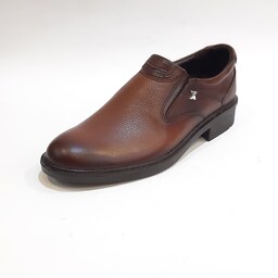 کفش مردانه  مجلسی بی بند چرم طبیعی عسلی کد194