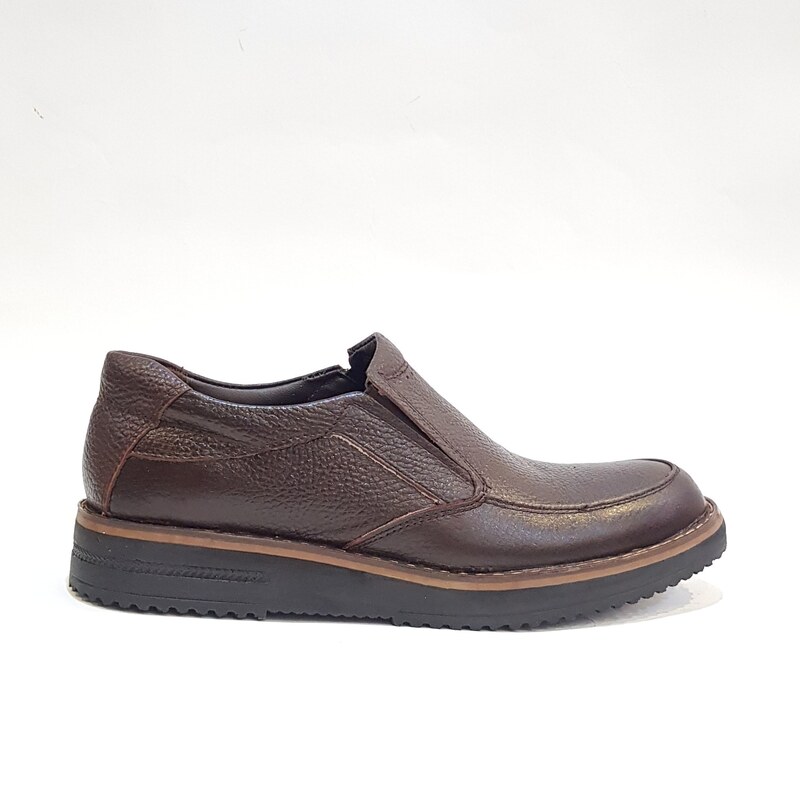 کفش مردانه راحتی اداری بی بند چرم طبیعی قهوه ای کد204