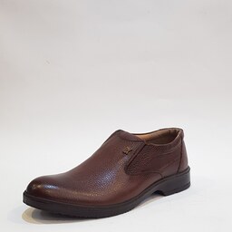 کفش مردانه مجلسی اداری بی بند چرم طبیعی قهو ه ای کد197