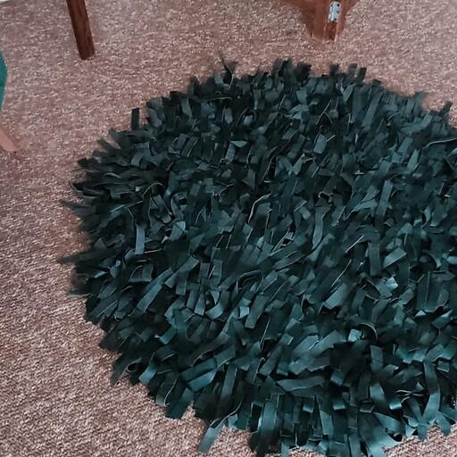 فرش چرم شگی پرز بلند رنگ سبز 1متر