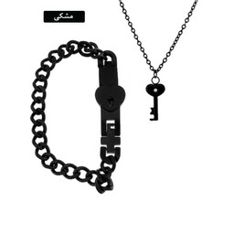 ست گردنبند و دستبند قفل و کلید ولنتاین جفت مردانه و زنانه نقره ای 11798