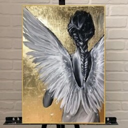  تابلو نقاشی دکوراتیو فرشته زمینه ورقطلا در  ابعاد 60در 80