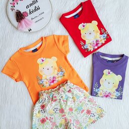 لباس بچگانه، ست بلوز و شورت دخترانه طرح خرس بهاری ( ارسال رایگان)