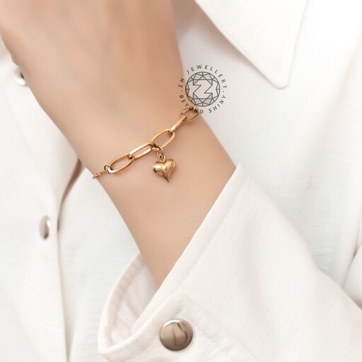 دستبند زنانه  آویز قلب استیل رنگ طلایی(رنگ ثابت و ضدحساسیت)