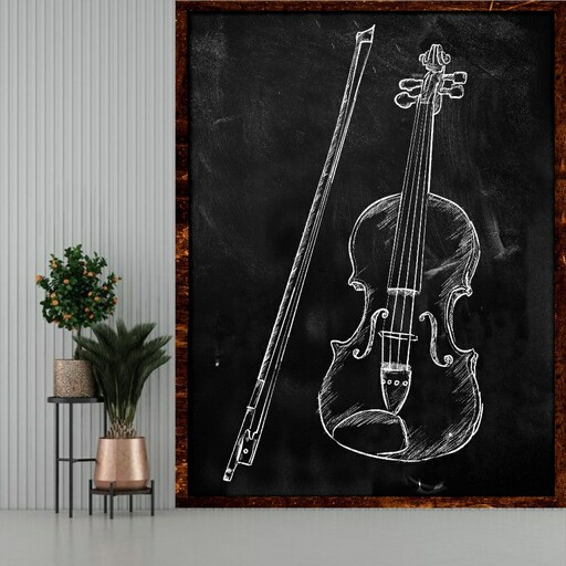 پوستر پارچه ای طرح جذاب نقاشی گیتار روی تخته سیاه 