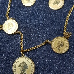 گردنبند تمام الیزابت سکه ای استیل ضد حساسیت روکش طلا رنگ ثابت کد 484