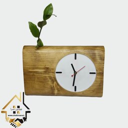 ساعت رومیزی چوبی با محفظه گل