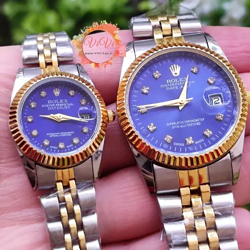 ست ساعت رولکس صفحه آبی خاص با گارانتی موتور رولکس دیت جاست مردانه و زنانه ROLEX DATE JUST