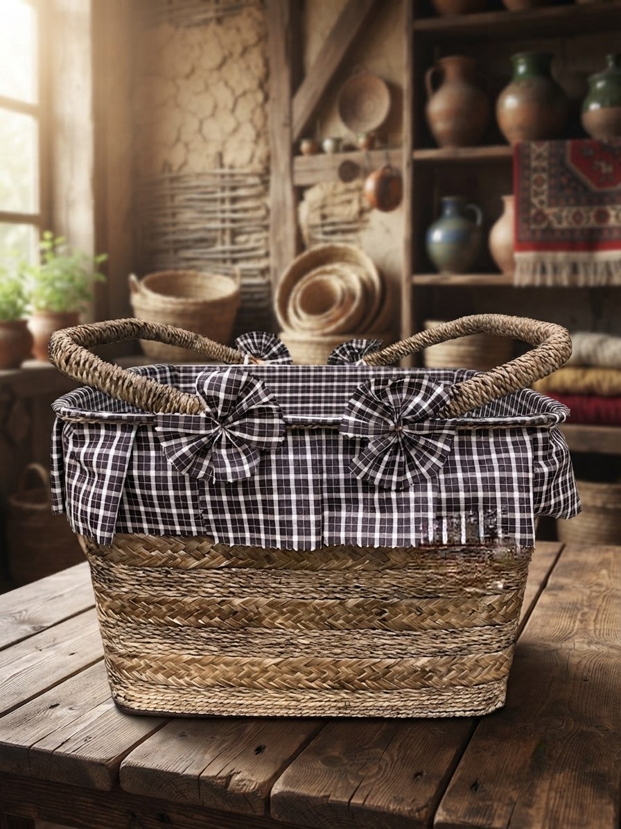 Wicker Picnic Basket, Plaid Model