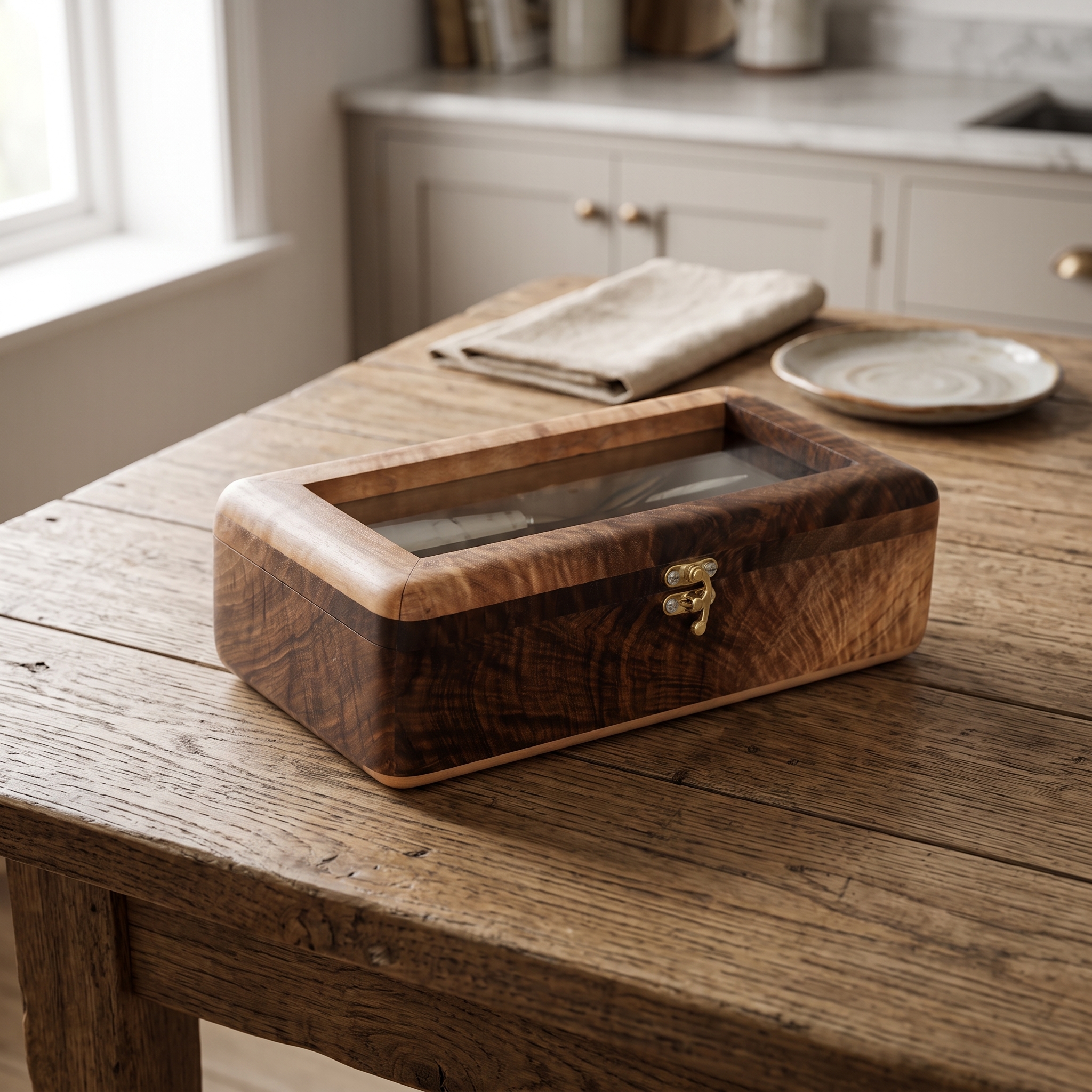 Walnut wood cutlery holder