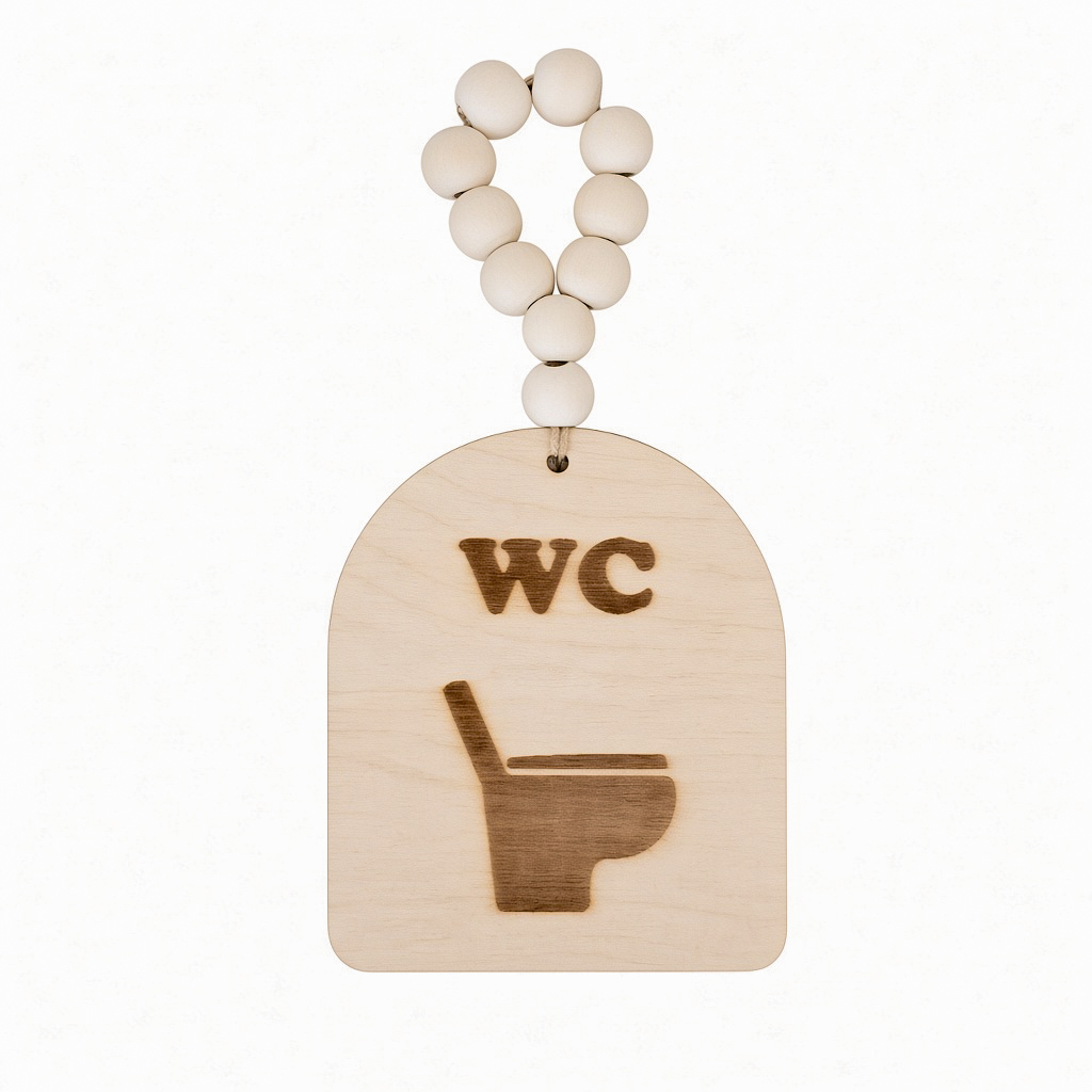 Wooden toilet sign hanger with restroom design
