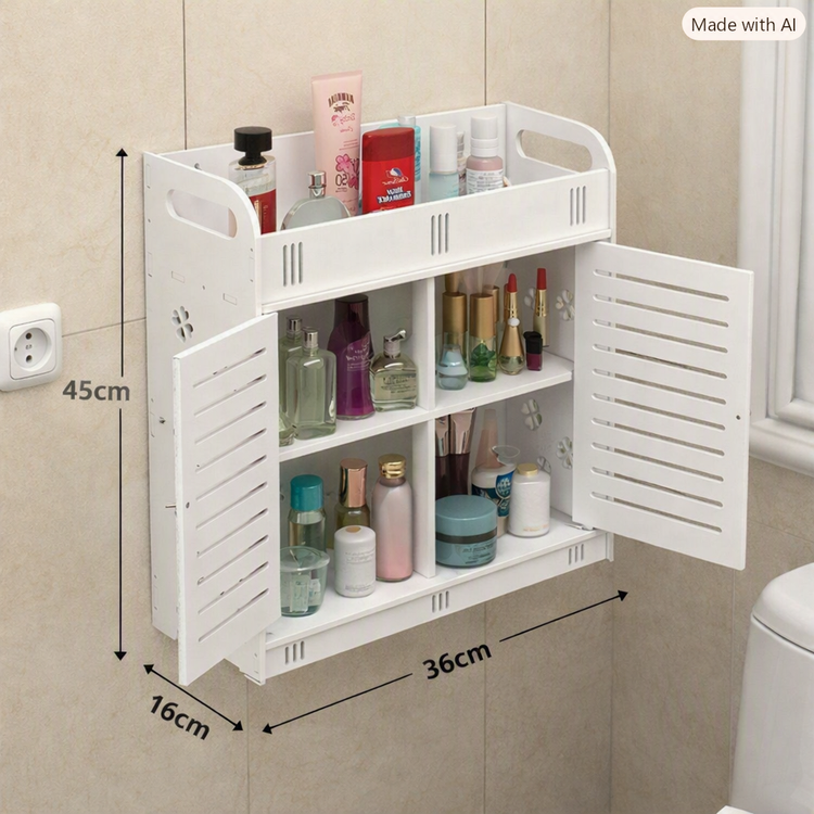Medium-sized PVC nano waterproof wall-mounted cabinet shelf box with full door for bathroom