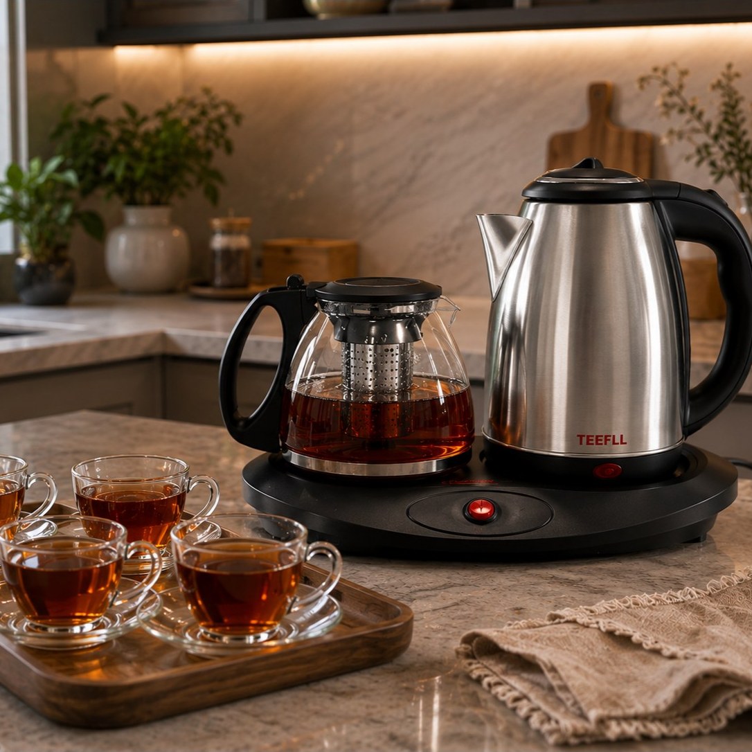 Side-by-side tea maker with stainless steel kettle TEEFLL