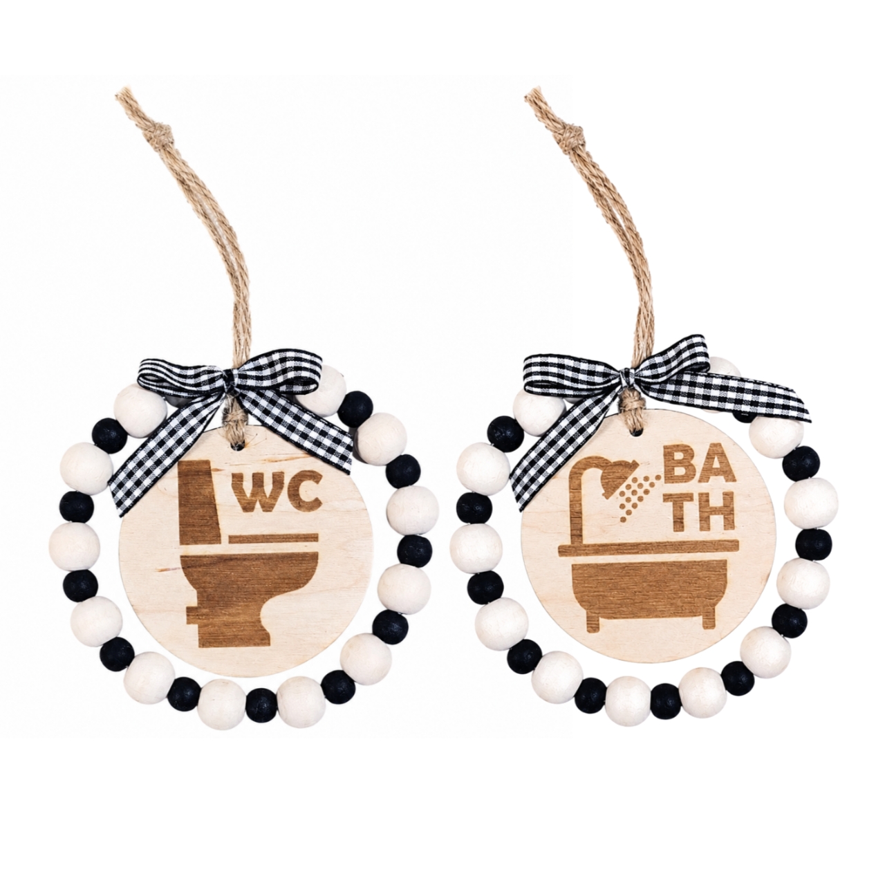 Luna model wooden bathroom and toilet sign set (2-piece)
