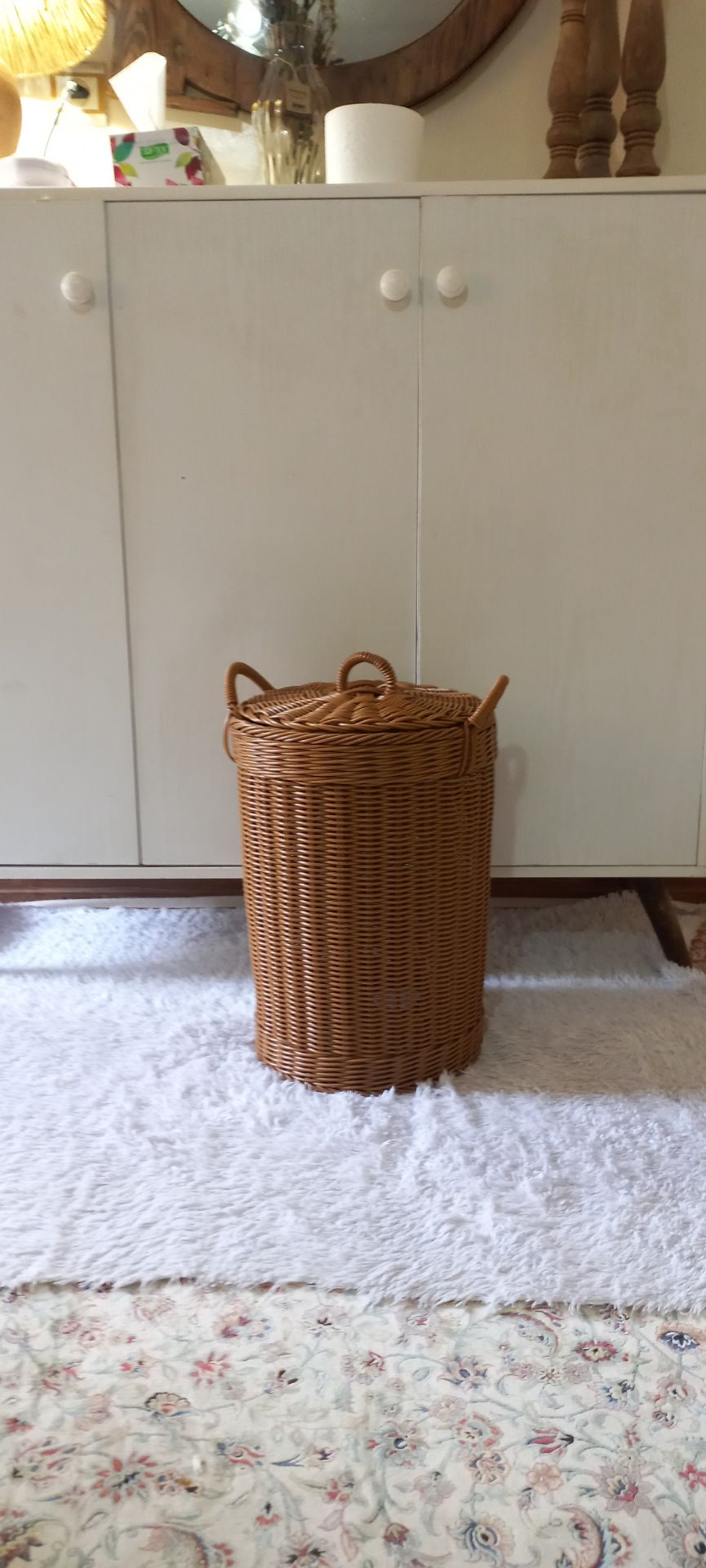 Plastic wicker laundry basket, kids' room organizer, and wardrobe storage