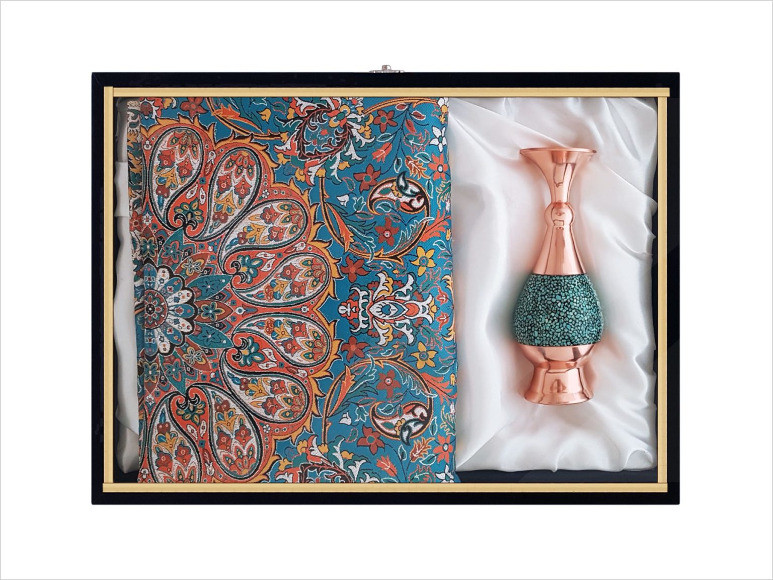 طقم مزهريات مطعمة بالفيروز وقماش التيرمه مع صندوق التغليف