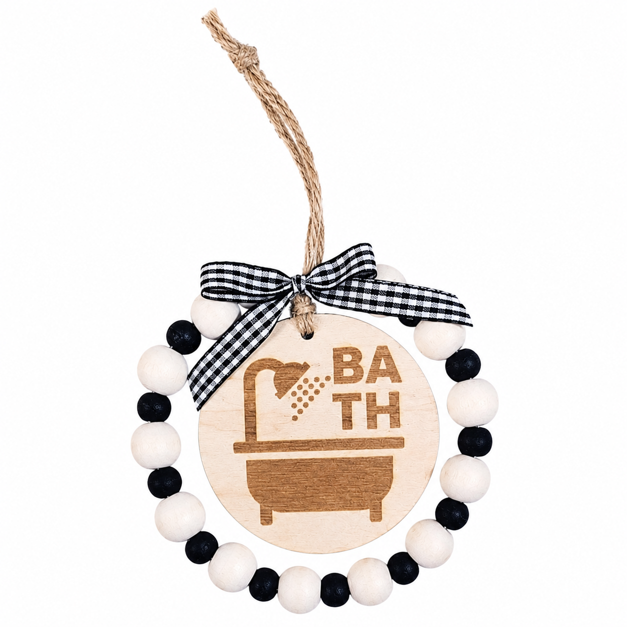 Luna Model Wooden Bathroom Sign with Beaded Ring