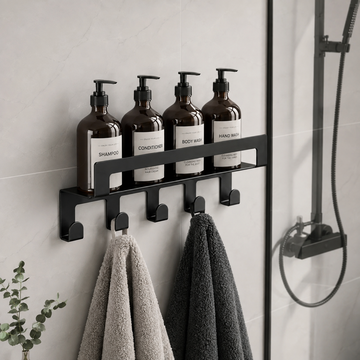 Hanging metal bathroom shelf