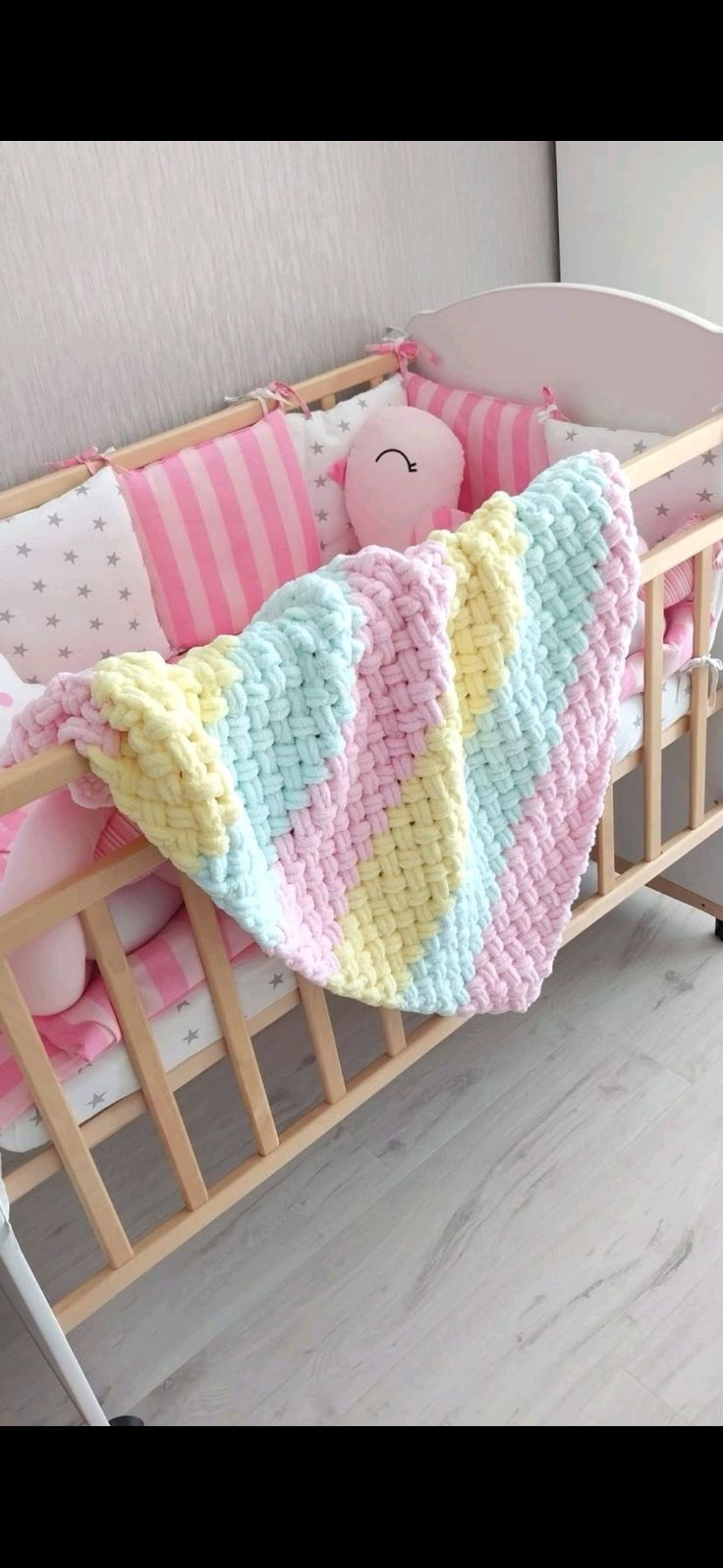 Elizapuffy Hand-knitted Pastel Patchwork Baby Blanket