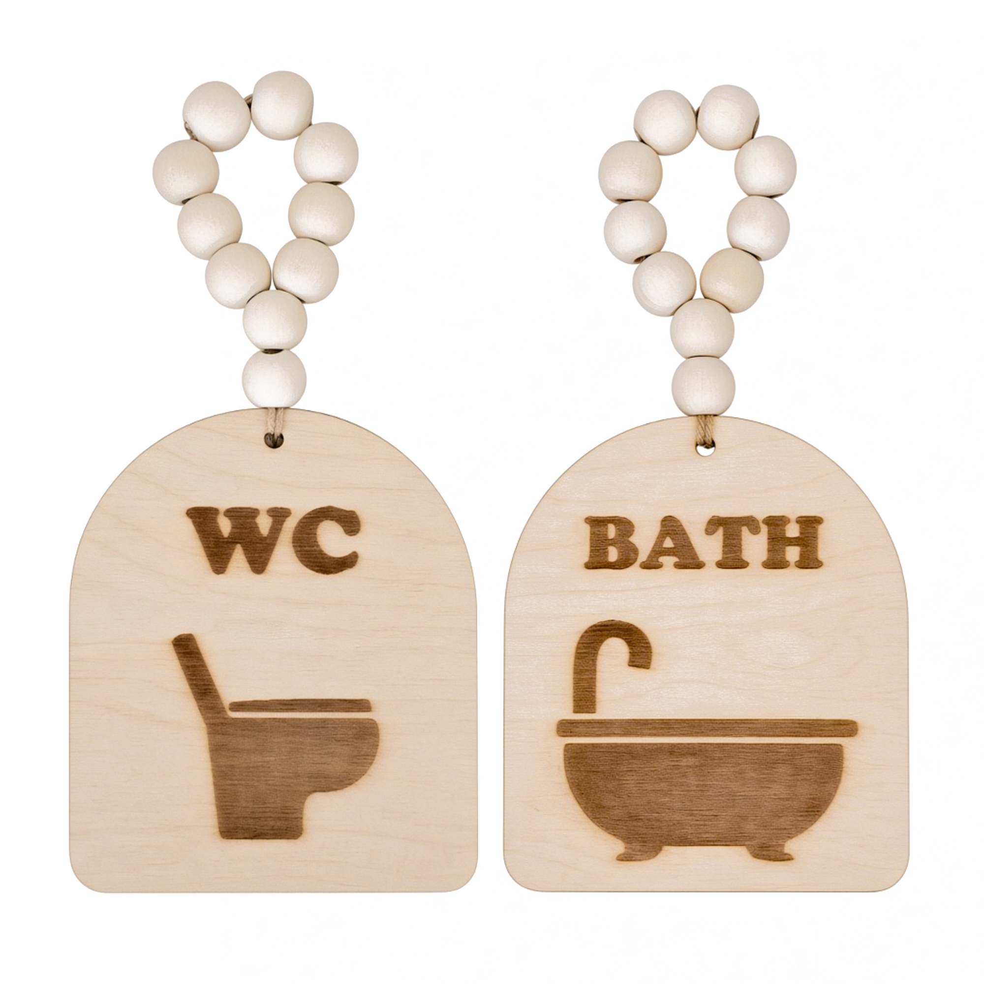 Wooden Bathroom and Toilet Signage Hanging Set