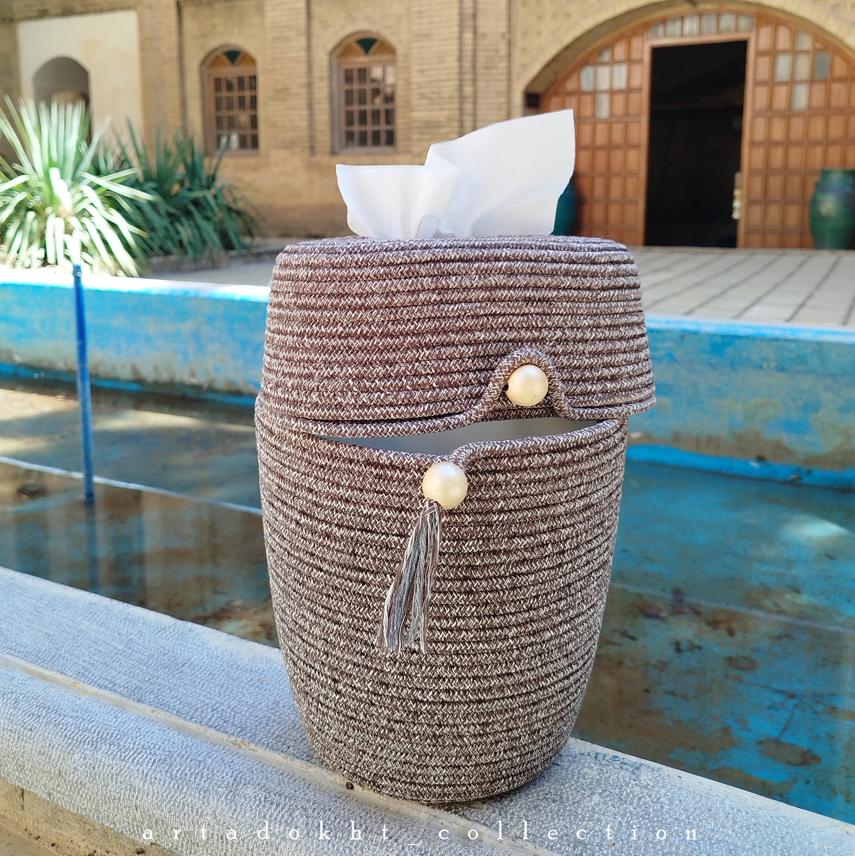 جا دستمالی و سطل زباله قیطان دوزی