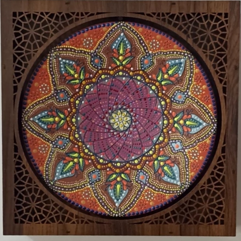 نقطة كوب تصميم ماندالا بإطار خشبي، 30 سنتيمتر