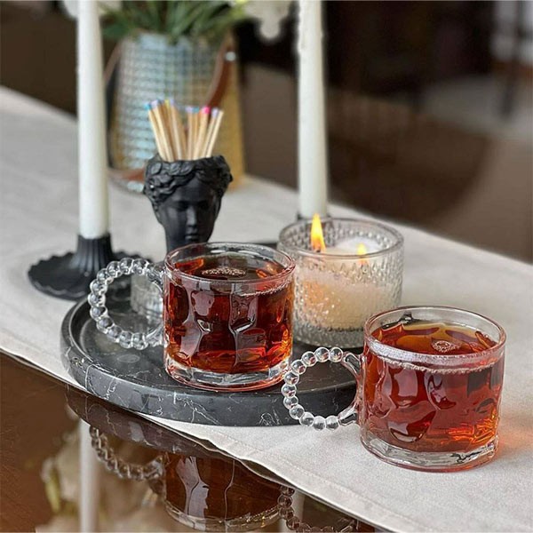 ماگ و فنجان دستهحلقه منجوقی طرح سنگ Deli Glass – ست ۶ عددی